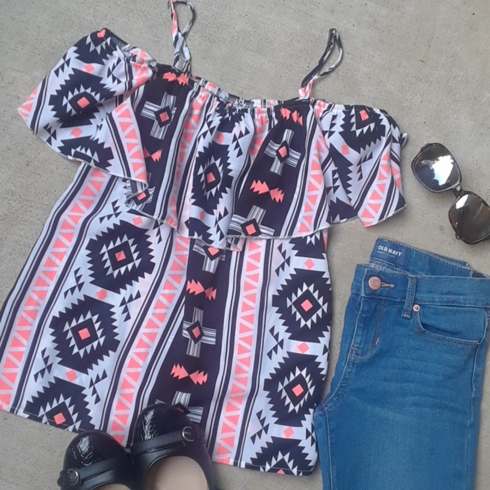Worn once Boho chic aztec off shoulder top